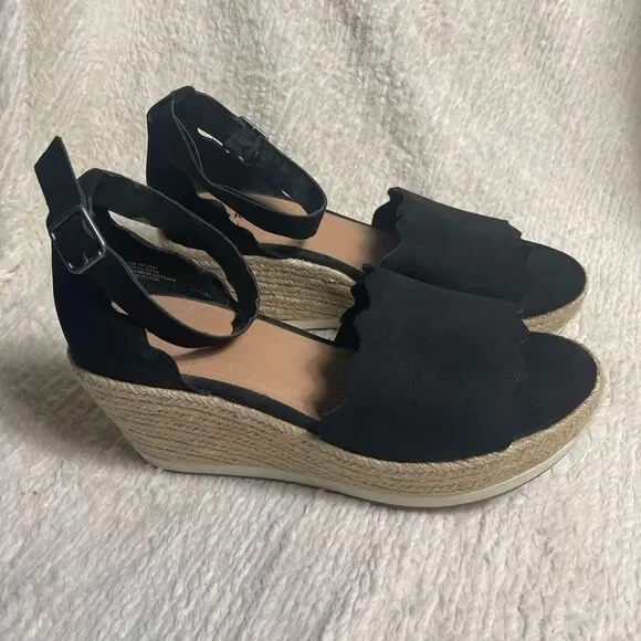 Torrid Synthetic black suede Espadrilles Wedge platform ankle strap Sandal SZ13W