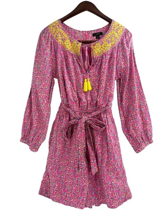 J. Crew Embroidered Long Sleeve Romper Pink Vines Block Print Womens 2 Resort