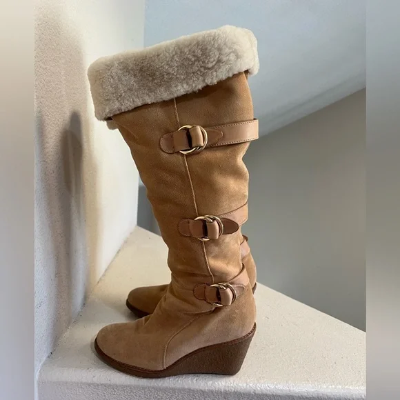 COLE HAAN WOMEN'S AIR MICHELLE‎ KNEE-HIGH Y2K Wedge CIDER SUEDE BOOTS SIZE 9B