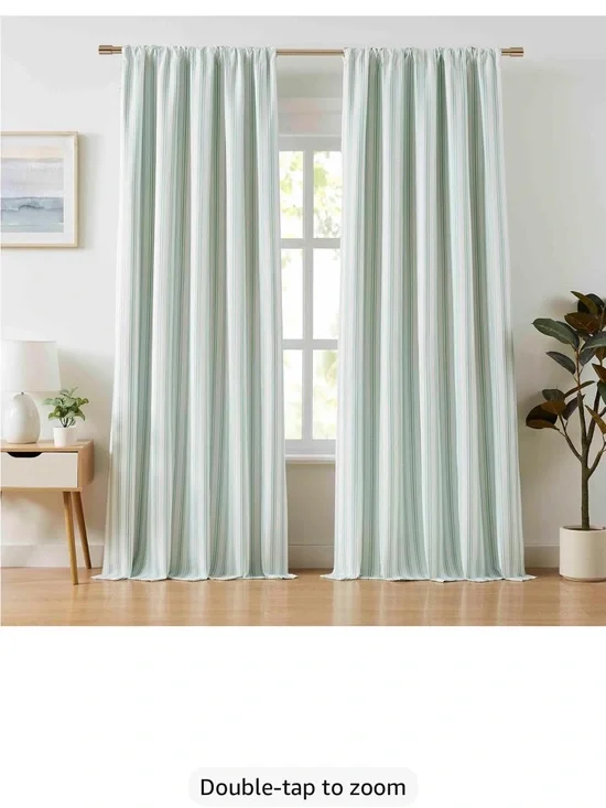 Striped Green White Window Cotton Curtains - Home Accents