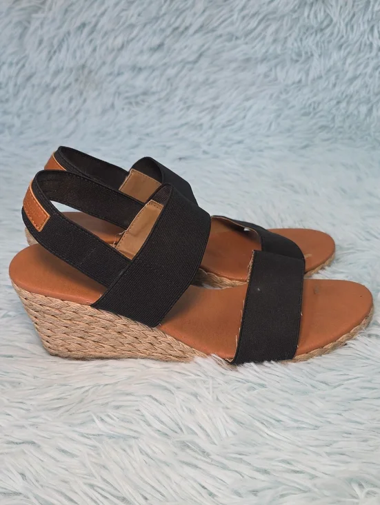 Tommy Bahama Sakura‎ Black Elastic Espadrille Wedge Sandals Size 8.5