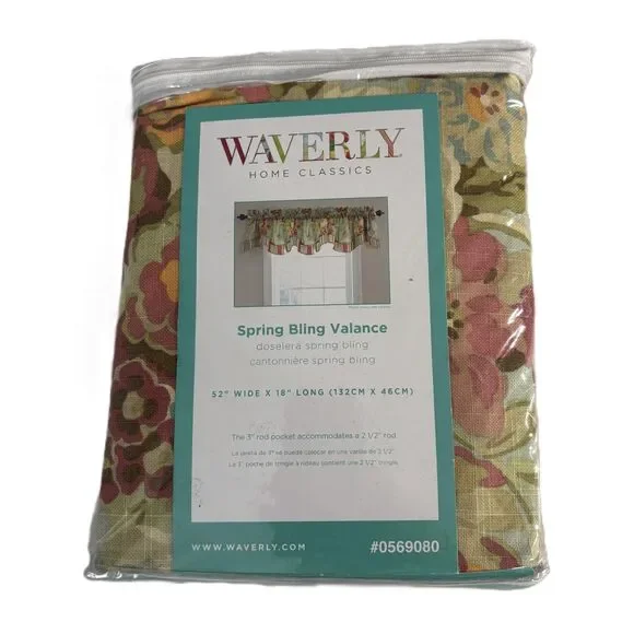 New Waverly Home Classics Spring Bling Vapor Valance Stripe Floral Scallop 52x18