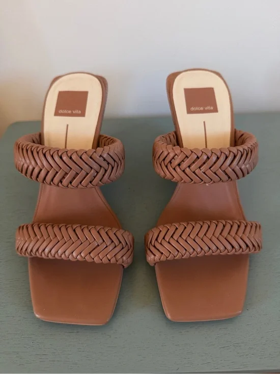 Dolce Vita Cognac Braided Two-Strap Wedge Sandals