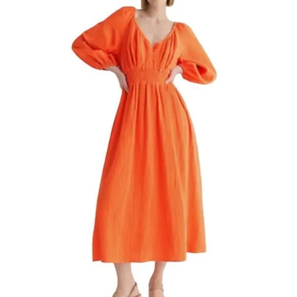 J.Crew Women's V-neck midi dress in soft gauze Fire Lily M