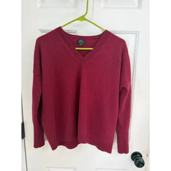 J Crew Perfect 100% Cashmere V Neck Size Small Womens Red