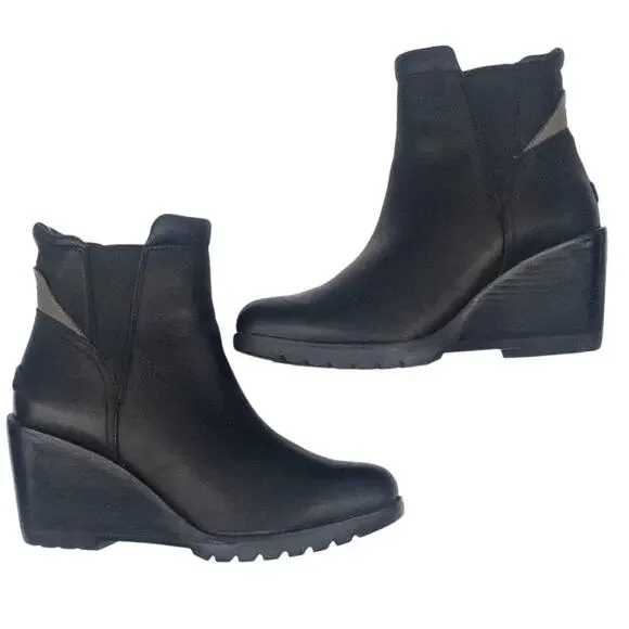 Sorel After Hours Chelsea Boot Wedge Heel Women's 9.5 Black Tan Taupe