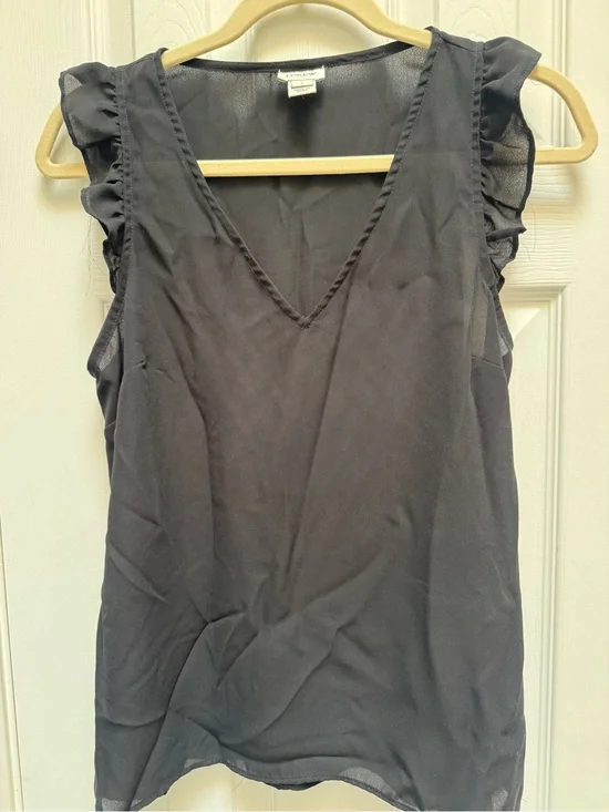 J. Crew Black V-Neck Ruffle Sleeve Chiffon Camisole
