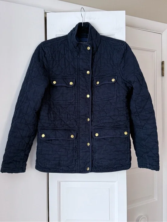 J.Crew Mercantile Navy Cotton Quilted Field Jacket Gold Hardware Size Medium