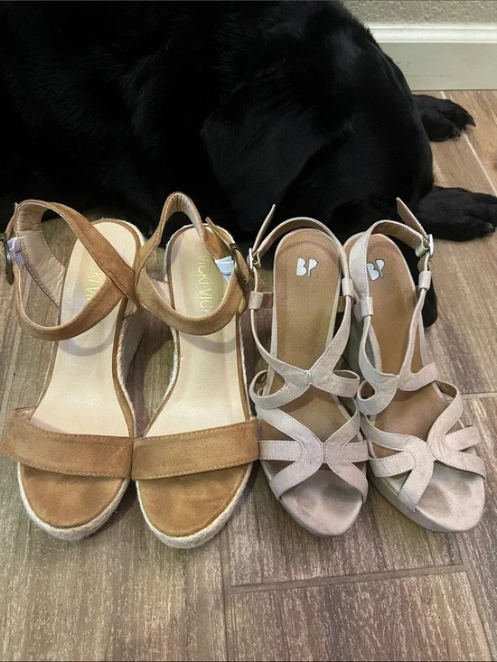 Lot of 2 pairs 7.5 women’s wedges brown nude Vicki-Vicki BP