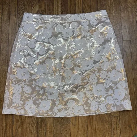 J.CREW Women’s Off White and Gold Floral Skirt Zip Closure Size 12