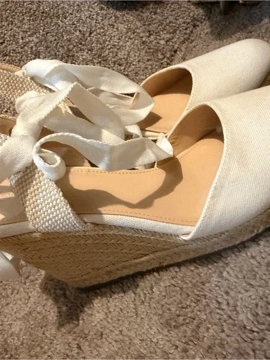 Women's Cream Espadrille Wedge Sandals with Ankle Tie