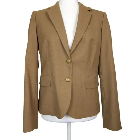 NWT J.Crew Wool Blend Schoolboy Blazer 6 Tan Gold