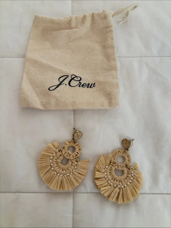 J. Crew Natural Raffia Fringe Drop Earrings
