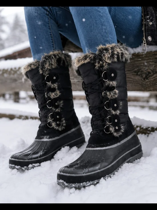 Khombu Black Faux Fur-Trim Winter Boots
