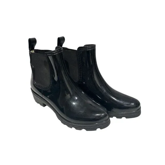 Capelli New York Womens Black Waterproof Rubber Chelsea Rain Boots Size 10