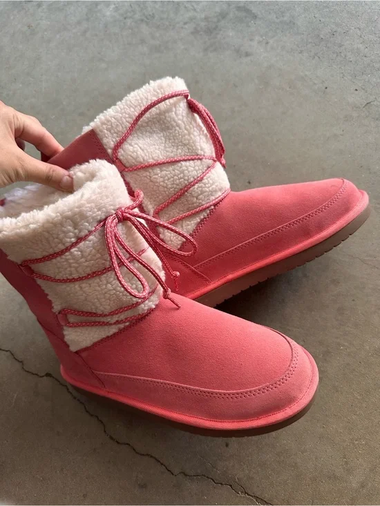 Sz 5 Koolaburra Pink Sherpa-Lined Lace-Up Winter Boots