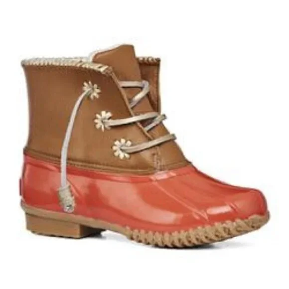 Jack Rogers Women's Size 6 Chloe Classic Rain Boot Tan Coral Lined Rubber