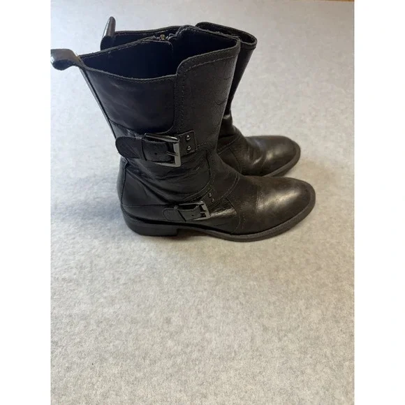 Enzo Angiolini Womens Boots Moto Combat Easaharia Black Leather Size 6.5 M
