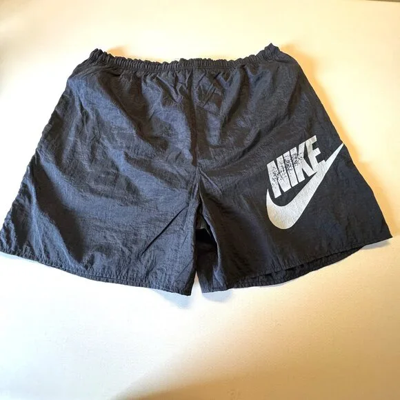 VTG Nike Swim Shorts Mens XL Black Mesh Liner Big Swoosh Logo 90s