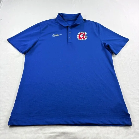 Atlanta Braves Nike Polo Shirt Mens L Blue Cooperstown Collection Dri Fit MLB