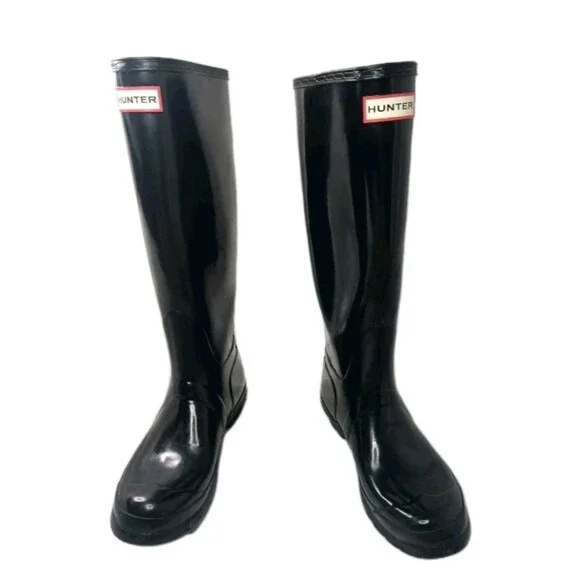 Hunter Women's Original Tall Gloss Rain Boots Size 7 Black Retail $190