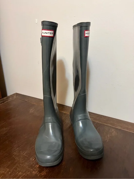 Hunter Tall Gloss Dark Gray Rain Boots - Men's