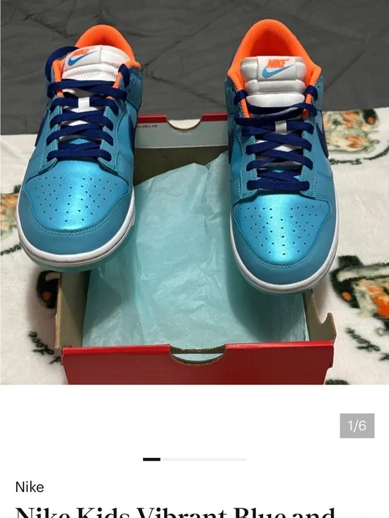 Men’s Nike dunk low Top Sneakers in Turquoise Blue with Orange Accents