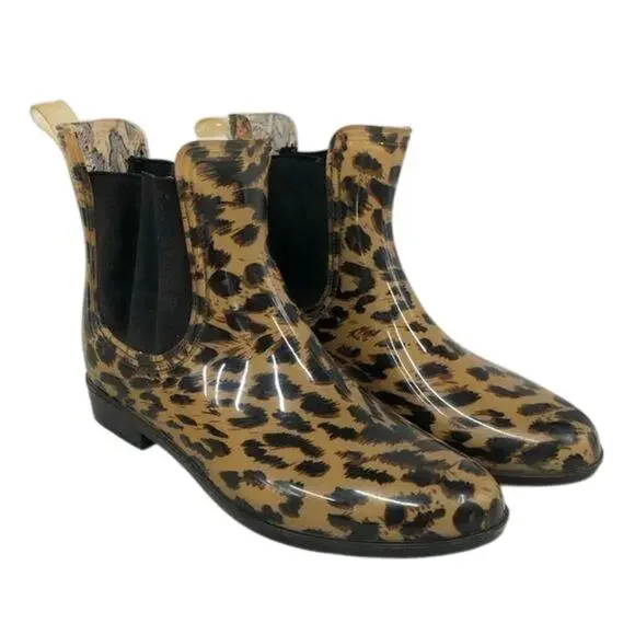 Magellan Outdoors Leopard Print Rain Boots, Chelsea Ankle Waterproof, Size 9