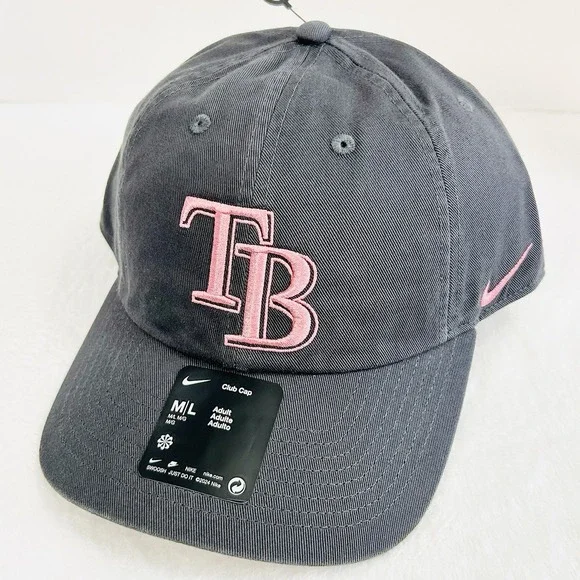 Nike Tampa Bay Rays Team Logo Club Cap Hat‎ Cap Adjustable Strap M/L Gray MLB