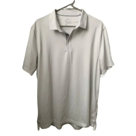 NIKE Men’s Dri-Fit Gray Cream Subtle Stripe Short Sleeve Golf Polo Shirt