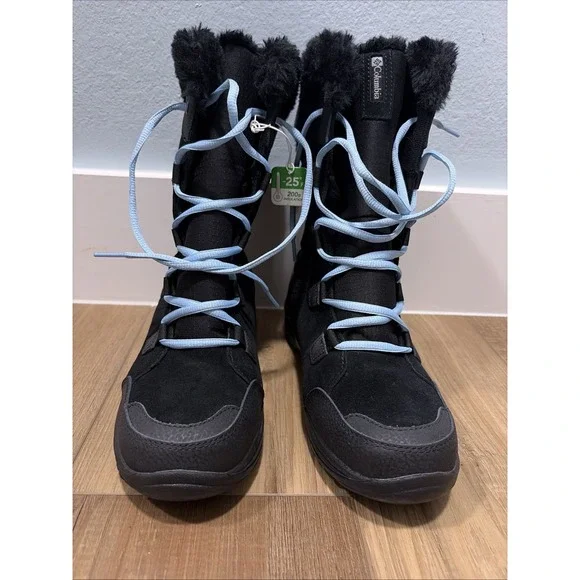 Columbia Women's Black Fur Trim Lace Up Insulated Snow Boots US 8