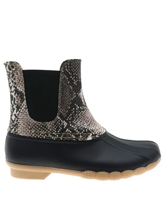 Outwoods Taupe And Black Snake Print Fleece Lined Duck Boots Rain Snow Boots