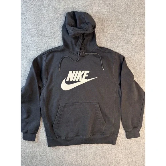 Nike Mens Size M Black Cotton Fleece Graphic Logo‎ Pullover Hoodie Sweatshirt
