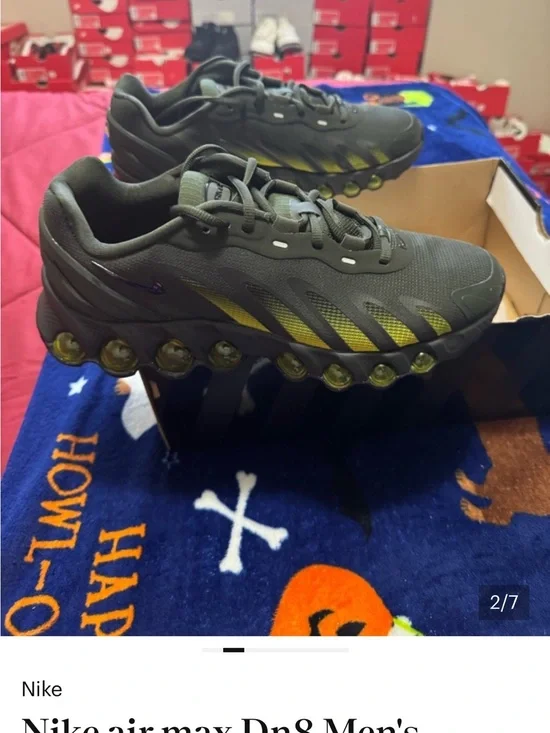 Nike mens Air  Max DN8 Olive Green and Yellow Bubble Sole Sneakers