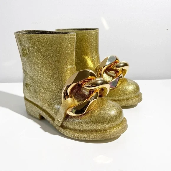 New JW Anderson Chain Glitter Gold Ankle Boots  size 36