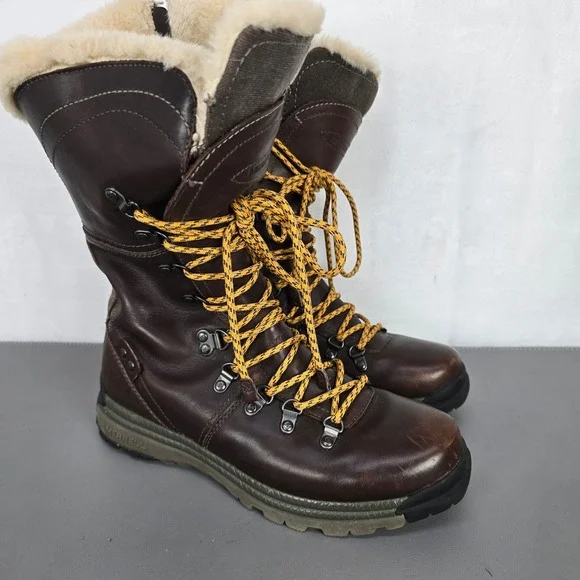Merrell Natalya Waterproof Winter Womens Boots Size 9.5 Brown Leather Faux Fur