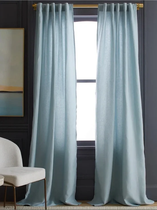 NWOT Light Blue Linen 48x96 Curtain Panel Set - Retail $134