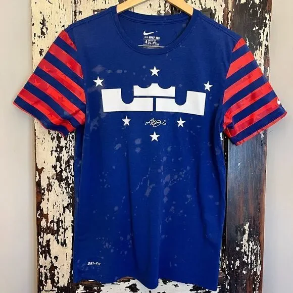 Men’s Lebron James Nike Dri- Fit Red White & Blue Athletic cut size M T-shirt.