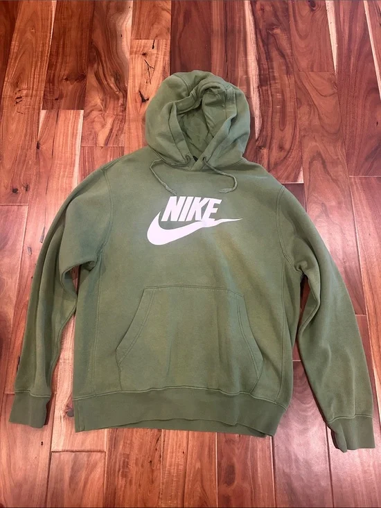 Nike Olive Green Pullover Hoodie with White Logo