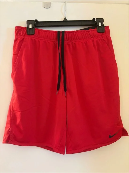 Nike Men's Red Athletic Shorts with Black Drawstring