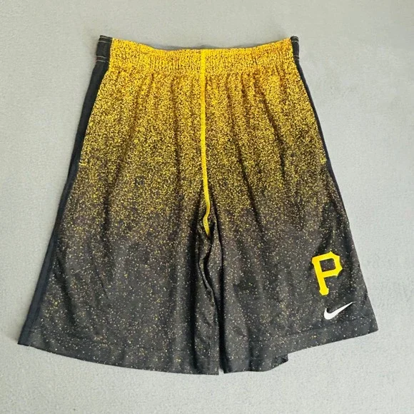 Nike Shorts Mens Medium Black Gold Pittsburgh Pirates MLB Dri-FIT Splatter Print