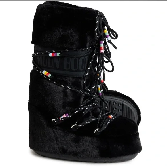 MOON BOOT Icon Faux Fur Beads Boots! Size: 42/44 (US: Shoe Size 10-11½! NEW