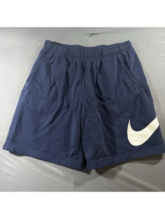 Nike Men Activewear Shorts L Navy Blue Sportswear Club Fleece Sweat Big Swoosh