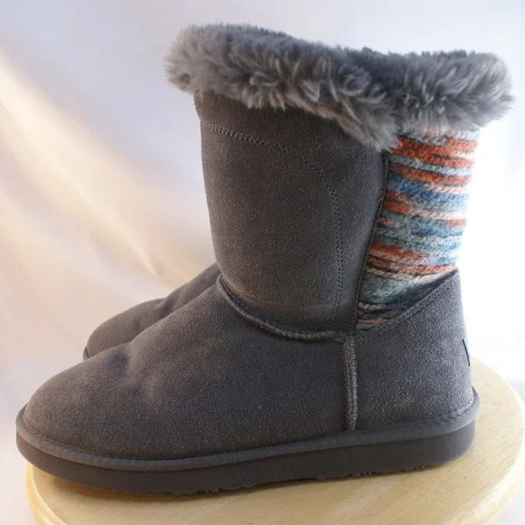 Lamo Willow Grey Suede Knit Back Faux Fur Lined Boots MU20110QV Womens 10