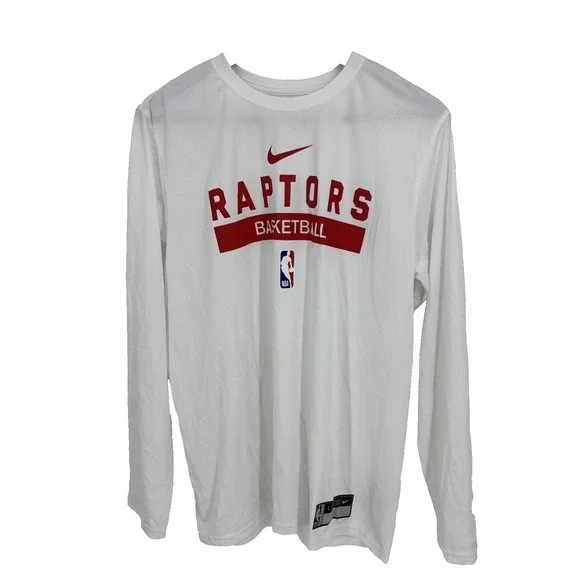 Nike Toronto Raptors NBA Long Sleeve White Dri Fit Shirt Mens Large Warmup