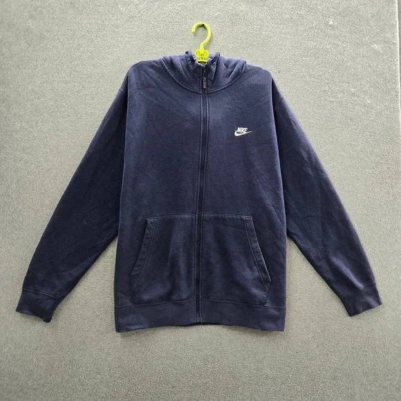 Nike Men Hoodie XXL Navy Blue‎ Fleece Swoosh Embroidered Full Zip Logo