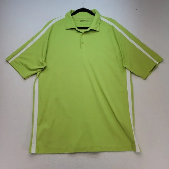 Nike Golf Polo Shirt Men XL Lime Green Sporty Fit Dry Racing Stripe Short Sleeve