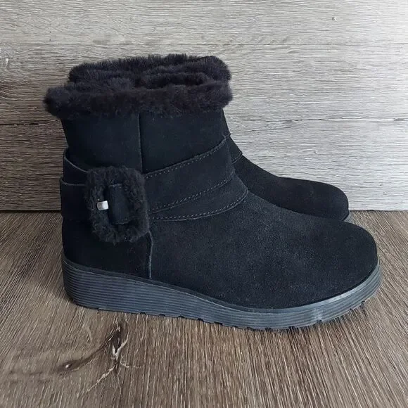 Skechers Women's Keepsakes Wedge Cozy Wraps Winter Boot, Black, Size 7