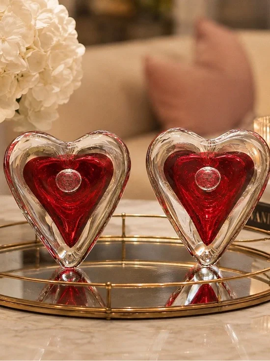 Decorative Red Glass Heart Pair - Elegant Home Accent