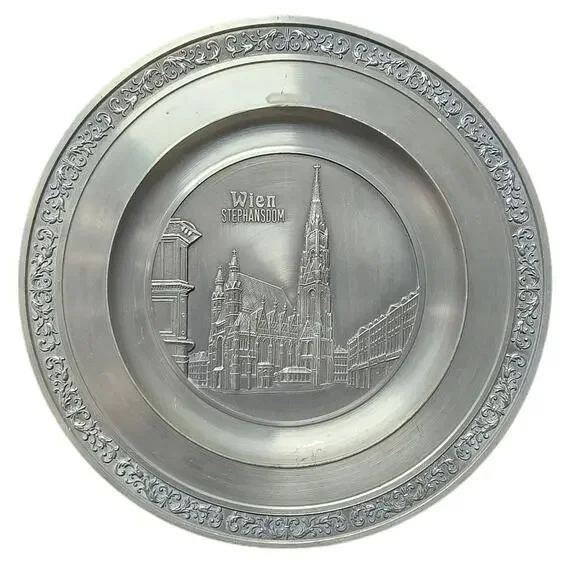 Vintage Engraved Roelan De Bilt Holland St Stephen's Cathedral Pewter Plate